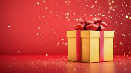 Festive Gift Box with Red Ribbon and Sparkles Holiday Celebration Digital Art Studio Environment Close-Up View Joyful Theme