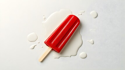 Summer Treats Colorful Red Popsicle on Melting Surface Food Photography Bright Atmosphere Close-Up View Refreshing Concept