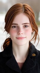 Fototapeta premium Confident Woman Portrait Urban Street Red Hair Freckles Cinematic Lighting