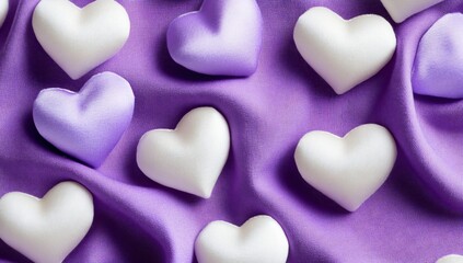 Fototapeta premium Romantic Purple Fabric with White and Lavender Hearts