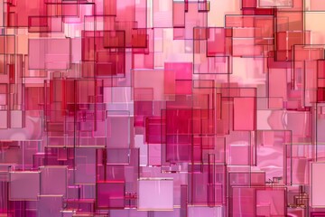 A digitally generated mosaic of overlapping geometric shapes in shades of pink and red, A digital mosaic of geometric shapes in varying shades of pink