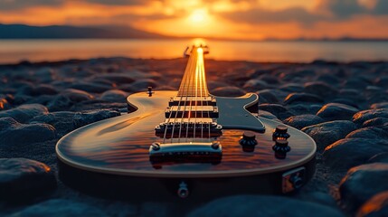 Sunset Guitar on the Beach: A Serene Musical Landscape