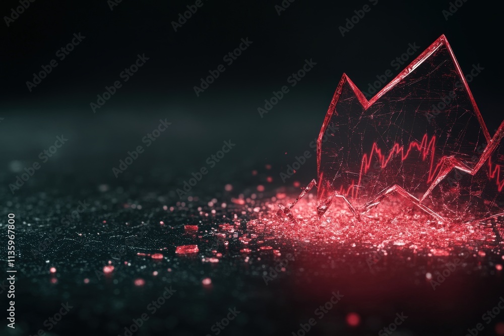 Poster a striking visualization of a red, upward-trending graph emerging from a dark surface, symbolizing g