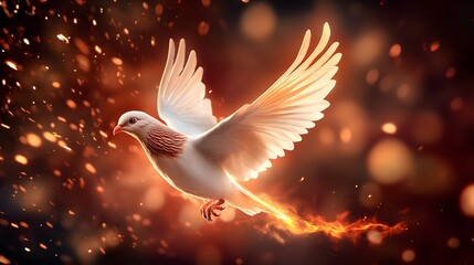 Fototapeta premium Majestic Pigeon in Flight Surreal Background Digital Art Vibrant Environment Close-Up View Symbol of Peace and Freedom