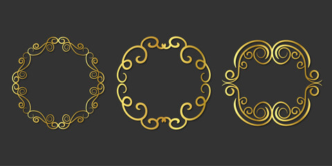 Set of vintage golden pattern frames on dark background , vector illustration design.