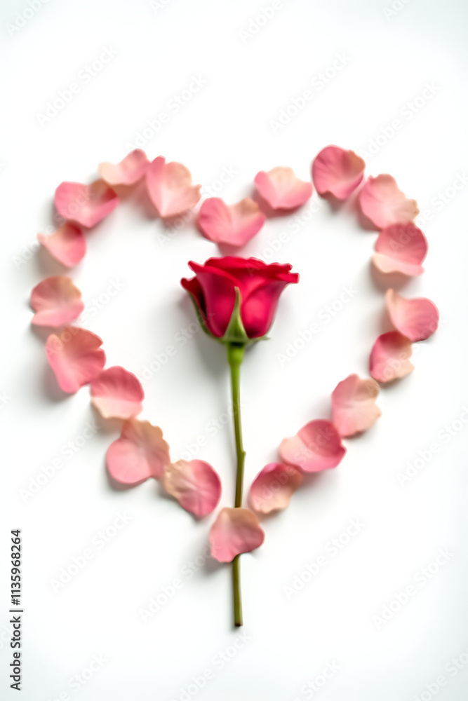 Poster a delicate heart shape is created using a rose with petal flowers on a pure white background in a fl