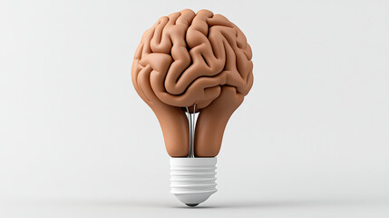 Brainwave Illumination: A 3D rendering of a human brain seamlessly integrated into a light bulb,...