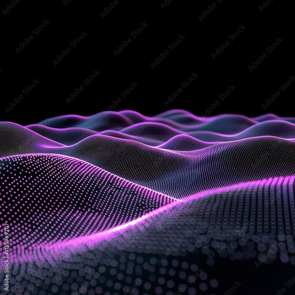 Poster abstract purple tech background glowing waves particle effect futuristic design