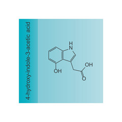 4-hydroxy-indole-3-acetic acid skeletal structure diagram.psychedelic compound molecule scientific illustration.