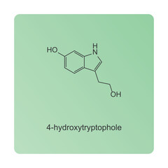 4-hydroxytryptophole skeletal structure diagram.psychedelic compound molecule scientific illustration.