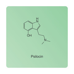 Psilocin skeletal structure diagram.psychedelic compound molecule scientific illustration.