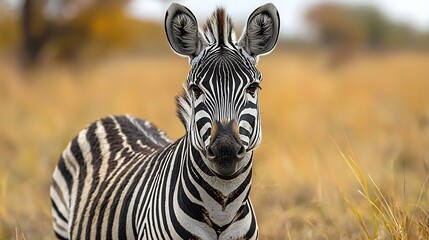 Naklejka premium Striking Black and White Zebra Stripes in Close Up Wildlife Portrait