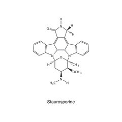 Staurosporine skeletal structure diagram.Plant alkaloid compound molecule scientific illustration.