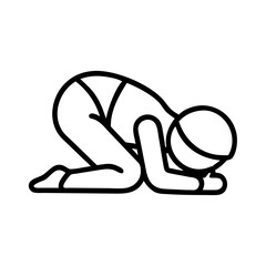 child s pose balasana - simple black line art icon of child s pose balasana, for yoga daycelebrations. yoga vector art.