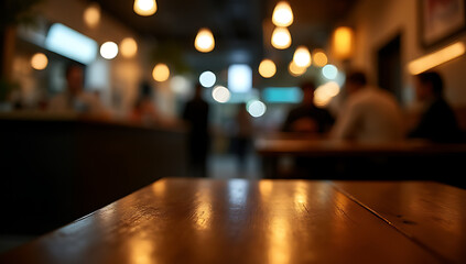 A blurred wood table is partially visible in the dimly lit background of a bustling nighttime café or restaurant scene._00024_