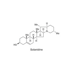 Solanidine skeletal structure diagram.Plant alkaloid compound molecule scientific illustration.