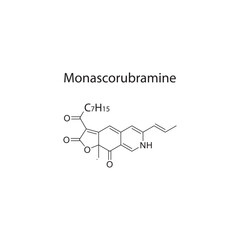 Monascorubramine skeletal structure diagram.pigment compound molecule scientific illustration.