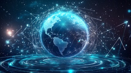 Obraz premium Mobile global internet communications. World wide web on phone via wireless satellite network technology. Smartphone digital connection at clouds services of all earth. Holographic abstract interface