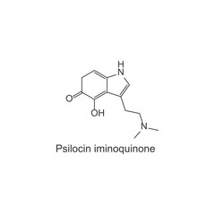 Psilocin iminoquinone skeletal structure diagram.psychedelic compound molecule scientific illustration.