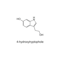 4-hydroxytryptophole skeletal structure diagram.psychedelic compound molecule scientific illustration.