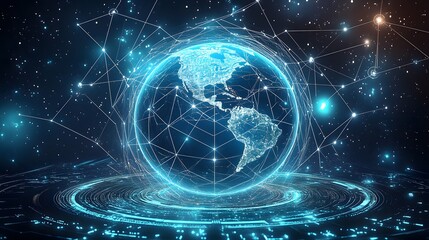 Fototapeta premium Mobile global internet communications. World wide web on phone via wireless satellite network technology. Smartphone digital connection at clouds services of all earth. Holographic abstract interface
