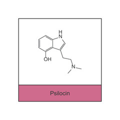 Psilocin skeletal structure diagram.psychedelic compound molecule scientific illustration.