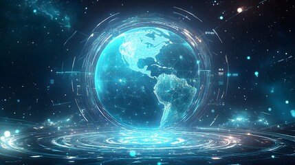 Obraz premium Mobile global internet communications. World wide web on phone via wireless satellite network technology. Smartphone digital connection at clouds services of all earth. Holographic abstract interface