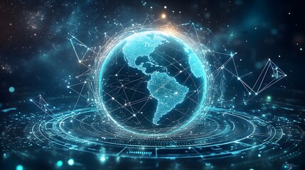 Obraz premium Mobile global internet communications. World wide web on phone via wireless satellite network technology. Smartphone digital connection at clouds services of all earth. Holographic abstract interface