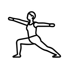warrior ii pose - simple black line art icon of warrior ii pose, for yoga daycelebrations. yoga vector art.