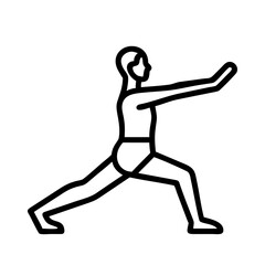 warrior pose virabhadrasana - simple black line art icon of warrior pose virabhadrasana, for yoga daycelebrations. yoga vector art.