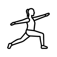 warrior pose virabhadrasana - simple black line art icon of warrior pose virabhadrasana, for yoga daycelebrations. yoga vector art.