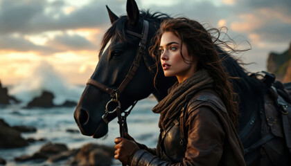 Obraz premium Equestrian beauty in natural landscape atmospheric photography for art and design