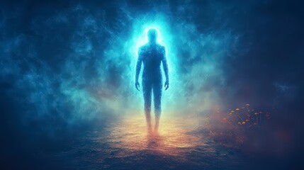 Ethereal Figure  Mystical Forest Path  Digital Art  Fantasy Illustration