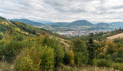 Fototapeta premium Kysucke Nove Mesto town with hilly landscape around in Slovakia