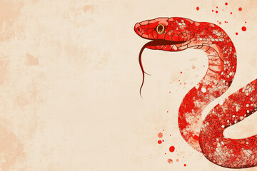 Obraz premium striking red snake illustration with vintage feel on beige background