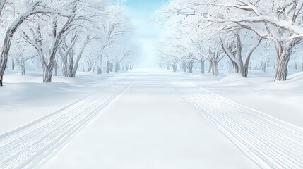 Obraz premium Snowy Winter Forest Path Serene Winter Wonderland Scene
