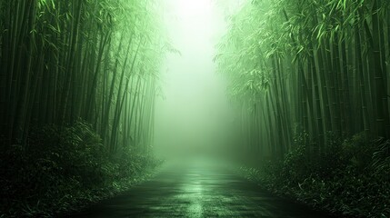Obraz premium Tranquil Bamboo Forest Path Misty Morning Asian Nature Scene