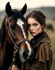 Obraz premium Equestrian elegance in nature - horse girl aesthetic for print and design