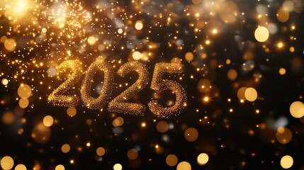 2025 New Year Celebration with Golden Number Decoration, Festive Atmosphere and Countdown Party Theme