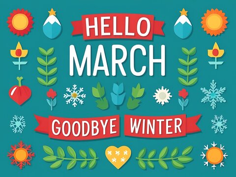 Hello March Goodbye Winter Festive Spring Greeting