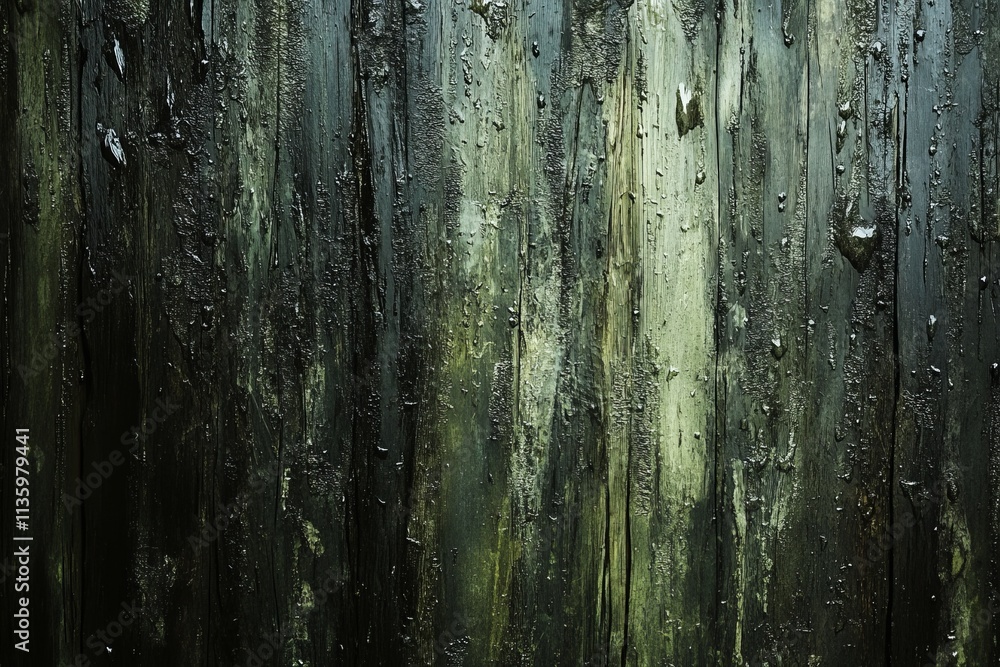 Aufkleber Damp rainforest wood texture featuring a wet surface with intricate patterns and rich colors reflecting moisture