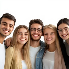 Happy young adults on white