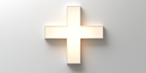 Obraz premium Medical healthcare concept. Illuminated cross symbol on a textured background, representing faith or healthcare themes.