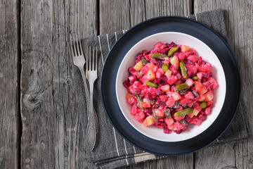 Rosolli, Finnish Christmas festive salad in a bowl