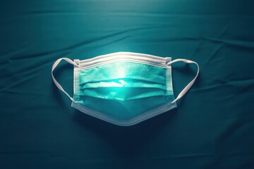 A surgical mask glowing under soft light, symbolizing hope and safety in healthcare settings.