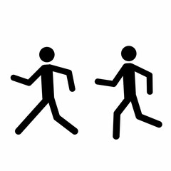 a person walks at a fast pace, runs, hurries, a pictogram of a human figure, people walking, isolated on a white background