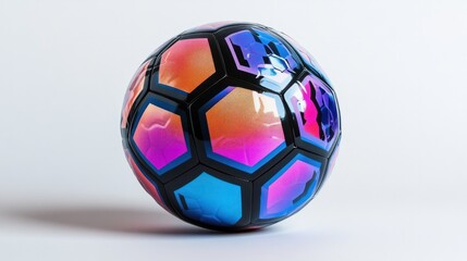 Naklejka premium A new, shiny soccer ball with glossy hexagonal panels, placed on a minimalistic white background