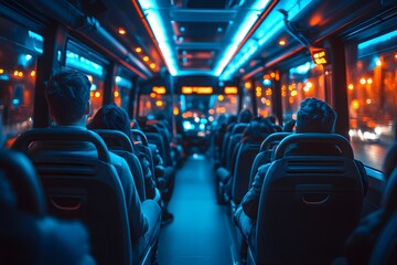 Fototapeta premium Bus interior with seated passengers