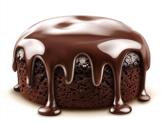 A rich chocolate cake with glossy chocolate ganache dripping over it.