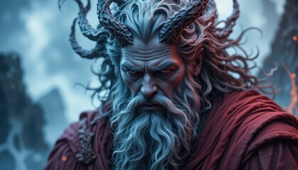 Ancient Powerful Being With Horns And Long Hair